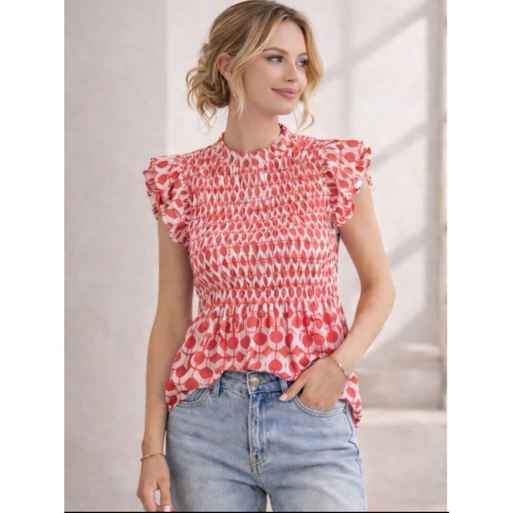 NWOT JODIFL It's All Up To You Orange Geometric Blouse